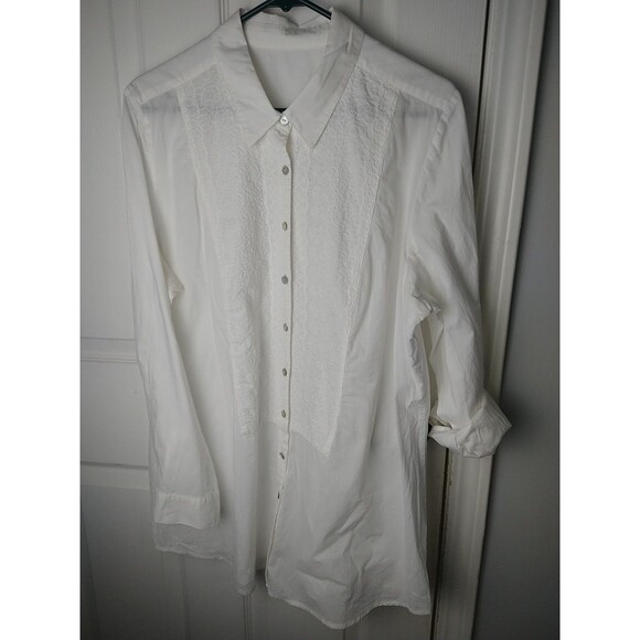 Unbranded Woman *XL Shirt Cream/Ivory Lagenlook Lace Front Roll Tab Sleeve Tunic - Picture 1 of 10